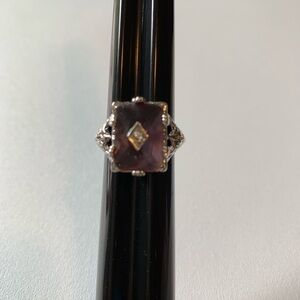 Elegant Edwardian Style Purple Gemstone Silver Ring, size 6.25 NWOT